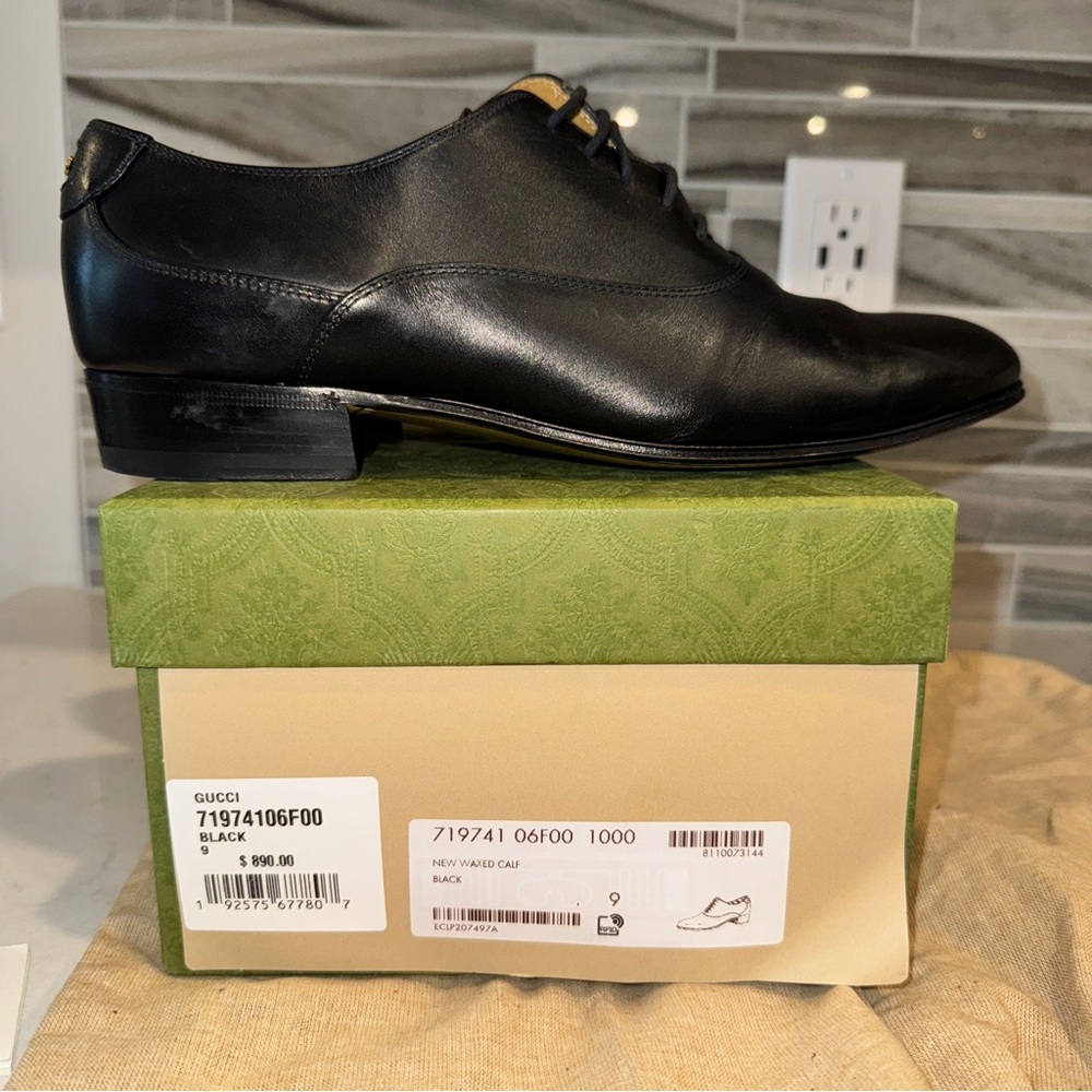Gucci Men’s Adel Double G Black Leather Dress Shoes Oxford US 9.5 | EU 43 | UK 9 - Picture 2 of 7
